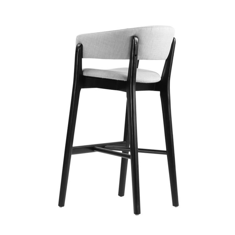 Black Wooden Frame Light Grey Fabric Bar Stool Chair for Bar Club Use