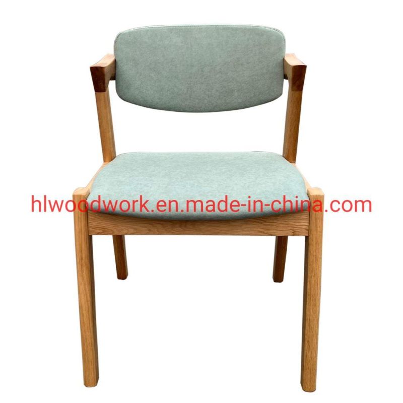 Oak Wood Z Chair Oak Wood Frame Natural Color Green Fabric Cushion and Back Dining Chair Coffee Shop Chair Office Chair Home Furniture Living Room Chair