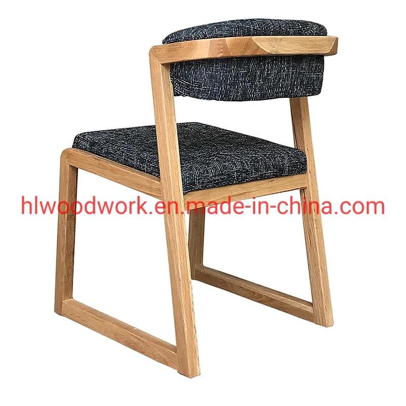 Dining Chair H Style Oak Wood Frame Grey Fabric Cushion Resteraunt Furniture Outdoor Furniture