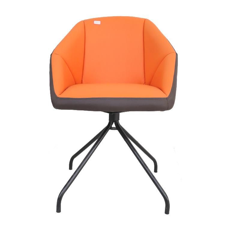 Modern Home Furniture Iron Legs Coffee Chair Orange Velvet Fabric Dining Chair