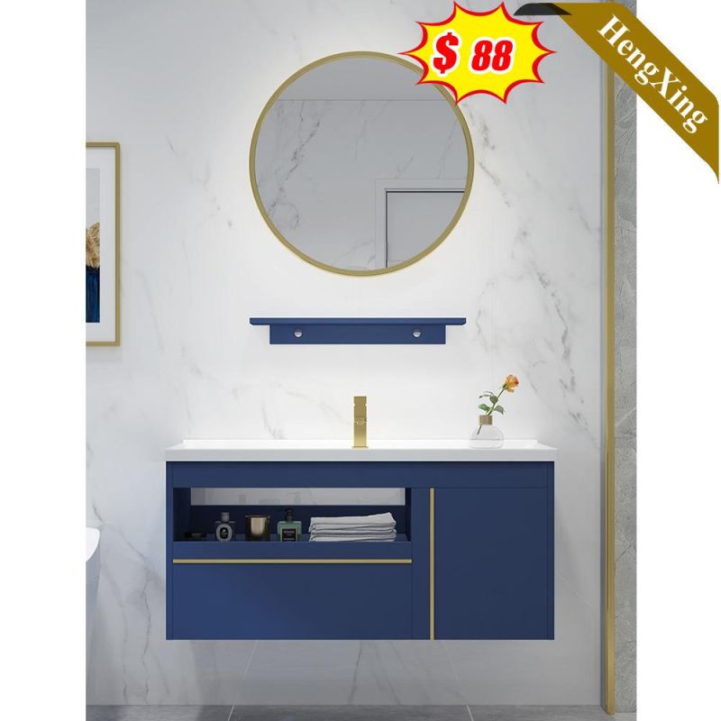 Wall Mounted Bathroom Vanity Cabinet with Modern Simple Metal Leg and Round Mirror