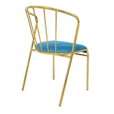 Wholesale Dining Furniture Gold Chrome Iron Legs Dining Chair Blue Velvet Fabric Chair