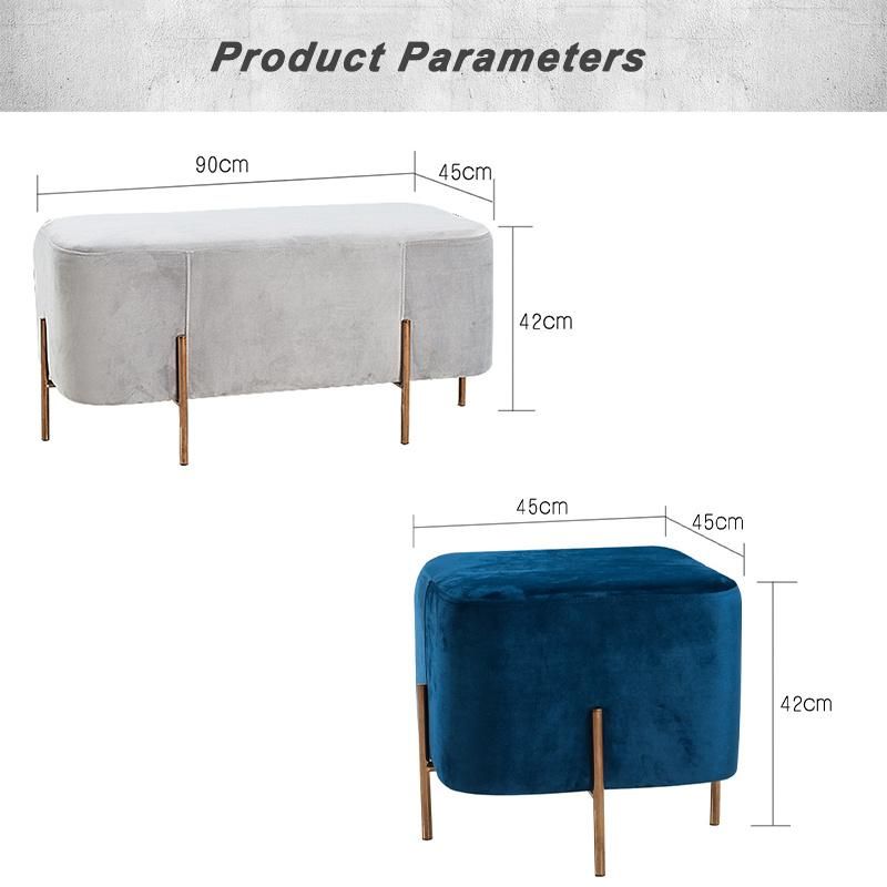 Modern Bedroom Velvet Fabric Footstool Small Square Stool for Home Furniture