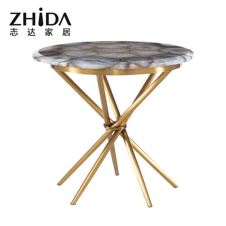 Modern Marble Top Bedside Table Living Room Home Furniture Luxury Stainless Steel Leg Flower Shape Sofa Side Table