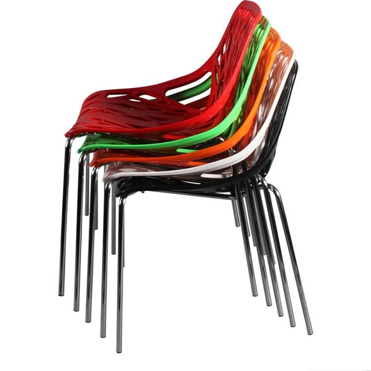 Modern Dinner Restaurant Cafe Chair Hotel Furniture Chrome Metal Legs Colorful PP Plastic Dining Chairs