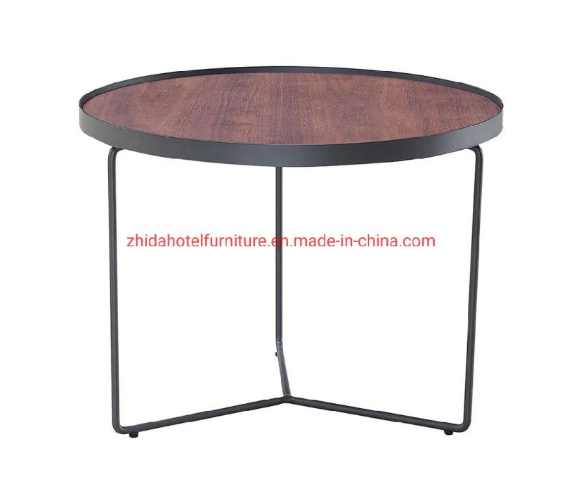 Hotel Lobby Furniture Modern Metal Frame Wooden Top Coffee Table