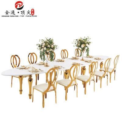 Rental Wedding Banquet Oval Gold Glass Stainless Steel Event Wedding Table