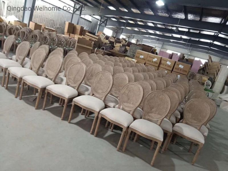 Stackable Beige Linen Fabric Tufted Louis Chair for Events