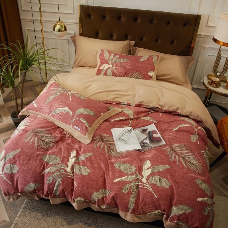 Home Textile Good Quality Bedding Set Cotton Brushed Fabric Soft for 4PCS King Bed