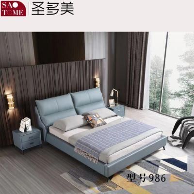 Modern Bedroom Furniture Dark Blue with off-White Tech Fabric Double Bed