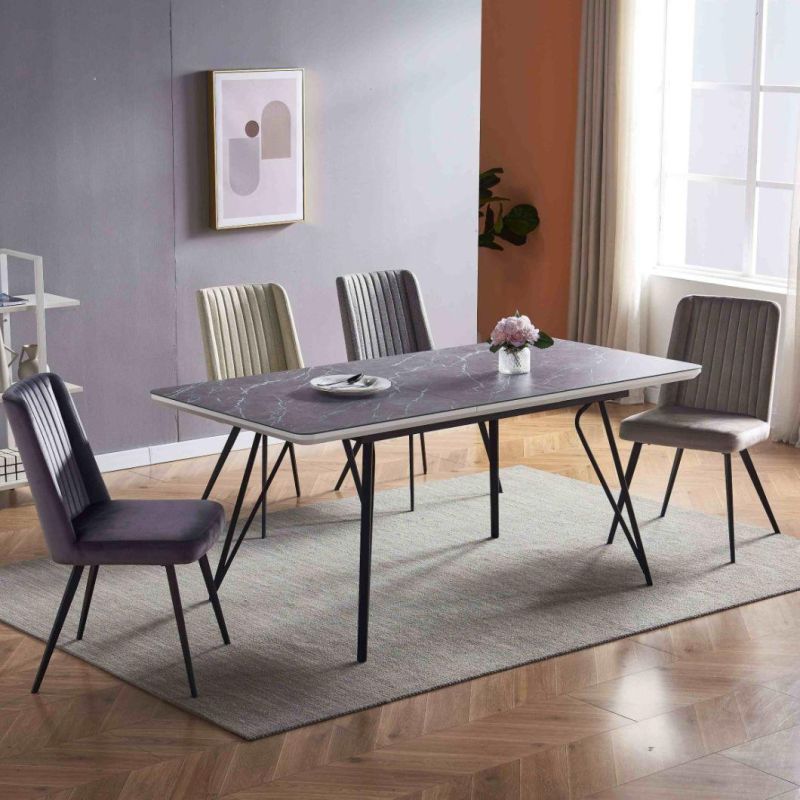 Modern Nice Fabric Home furniture Dining Sets Dining Chair with Black Powder Coating Legs