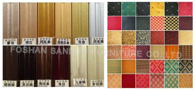 China Factory for High Back Flannel Fabric Gold Frame Aluminum Iron Dining Banquet Chair