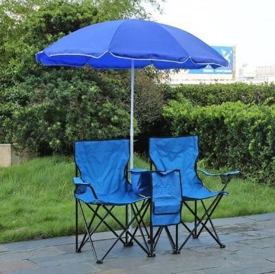 Portable Folding Beach Camping Double Chair, Table Beach Chair Sun Outdoor Shade with Umbrella