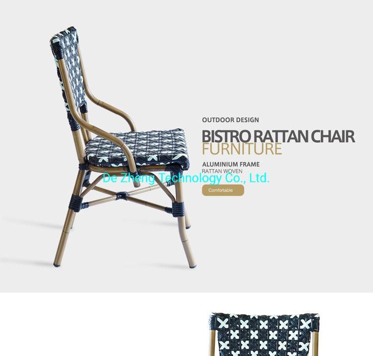 High Quality Rattan Outdoor Restaurant Flower Woven PE Rattan Paris Bistro Dining Chair