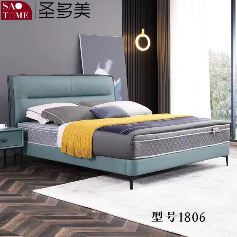 Peacock Blue Leather Bedroom Furniture Double Bed