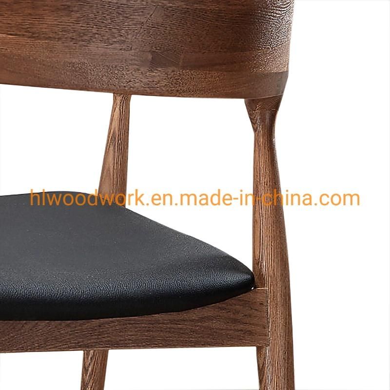 High Quality Hot Selling Modern Design Furniture Dining Chair Oak Wood Walnut Color Black PU Cushion Wooden Chair Furniture Resteraunt Furniture Dining Chair