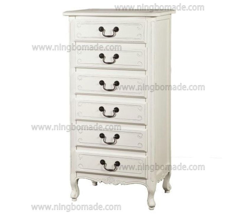 Nordic Louis Style Household Furniture Natural Top and Louis White Down Six Drawers Chest of Cabinet