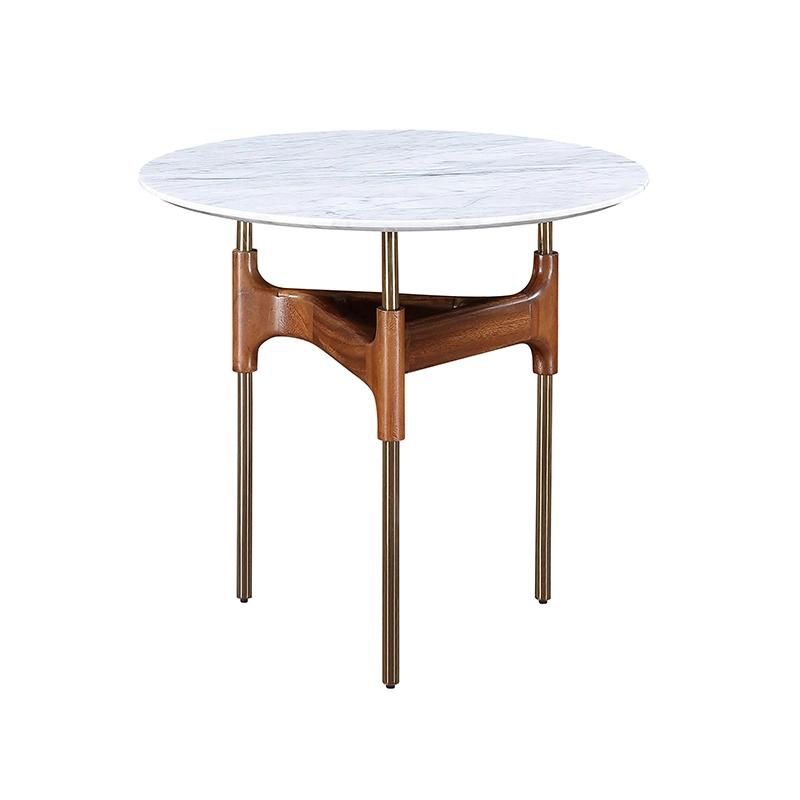 China Supplier Round Marble Top Wooden Home Furniture Living Room Walnut Solid Wood Frame Combination Tea Table Coffee Table