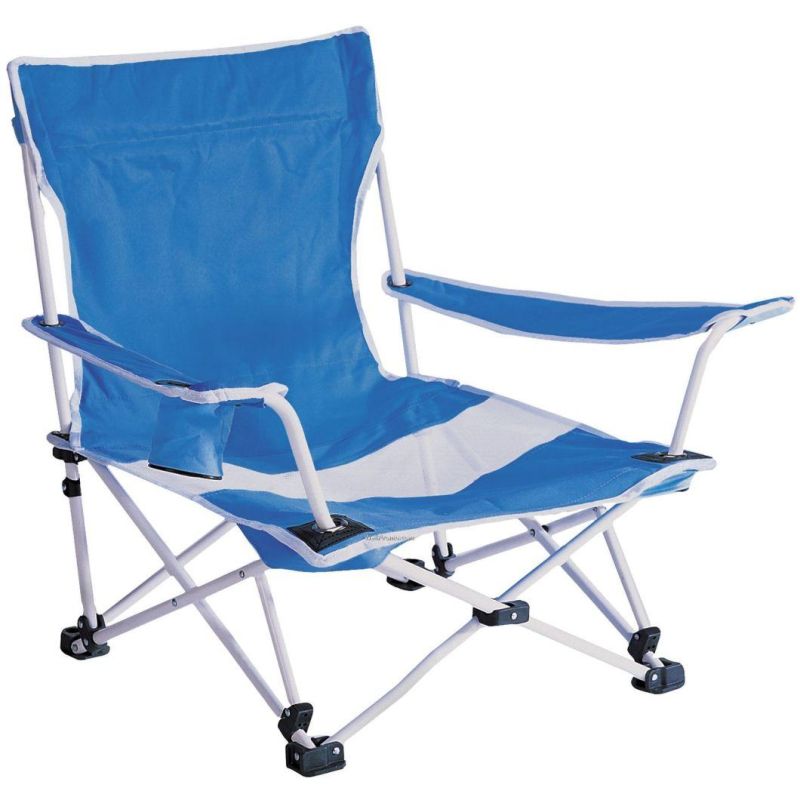 Cheap Lower Seat Folding Chair in Striped Style, Reclining Beach Chair with Painted Frame, Armrest Camping Chair for Sell