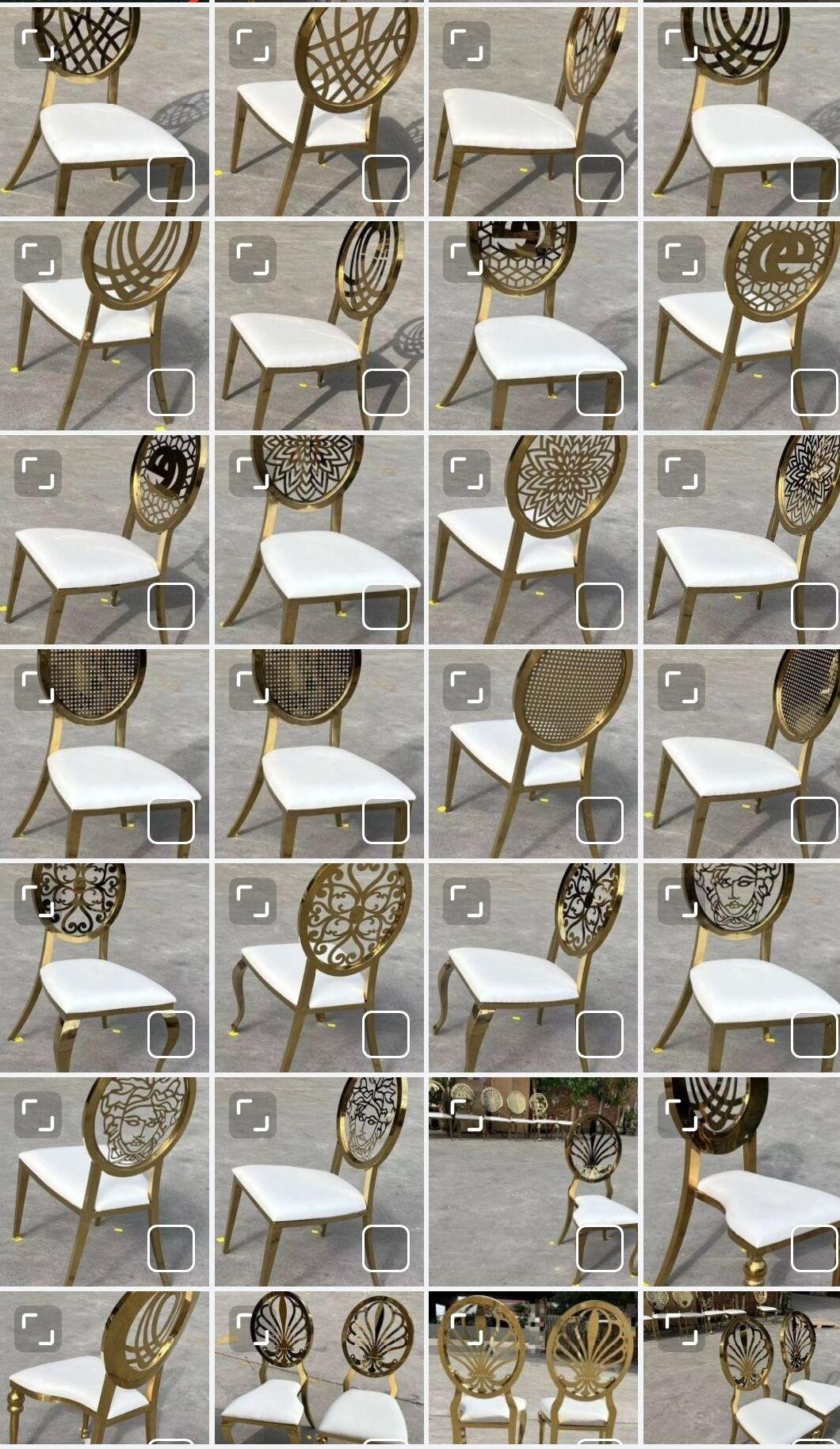 Hole Flower Pattern Back Hotel Stainless Steel Furniture Restaurant Event Gold Wedding Banquet Chiavari Wholesale Tiffany Stackable Event Center Dining Chair