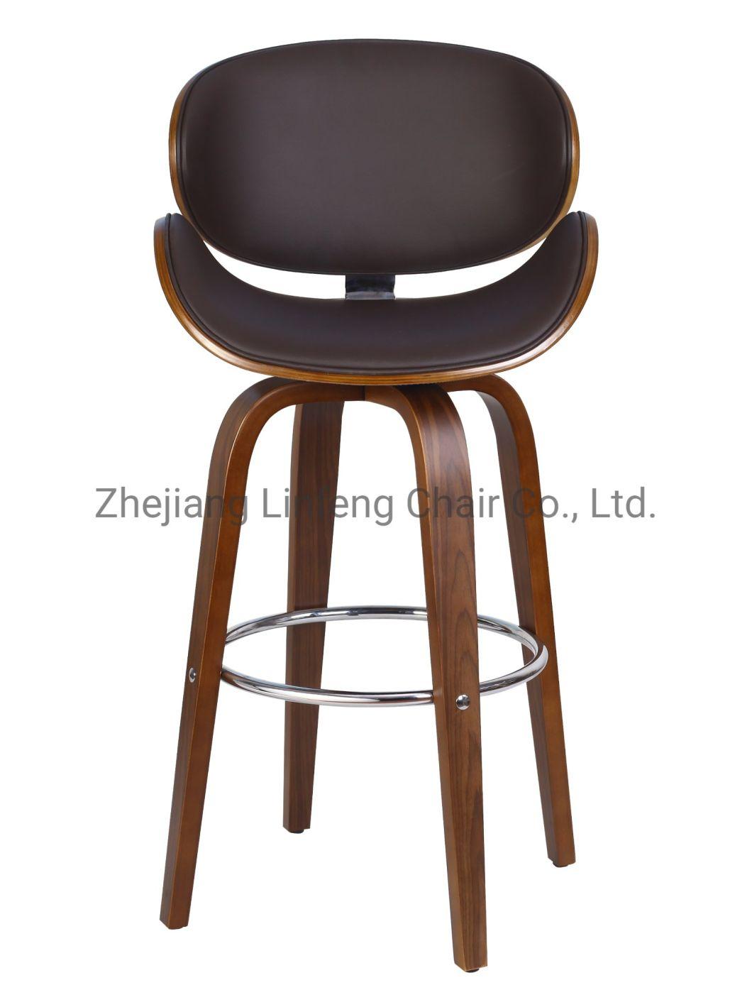 Modern PU Seat Wooden Kitchen Bar Chair with Wood Legs