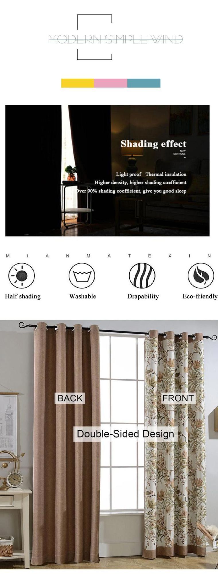 Factory Wholesale Cheap Promotional Rose Modern Design Polyester Fabric Blackout Curtain