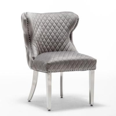 Modern Stainless Steel Velvet Dining Room Chair with Tufted Back Knocker