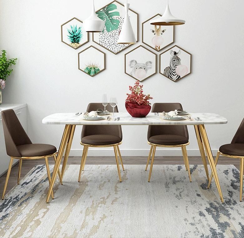 Popular Small Apartment Rectangle Shape Marble Dining Table with Chair for Home Furniture Sets