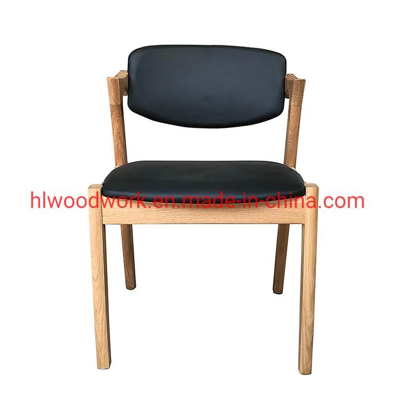 Morden Furniture Oak Wood Z Chair Oak Wood Frame Natural Color Black PU Cushion and Back Dining Chair Coffee Shop Chair