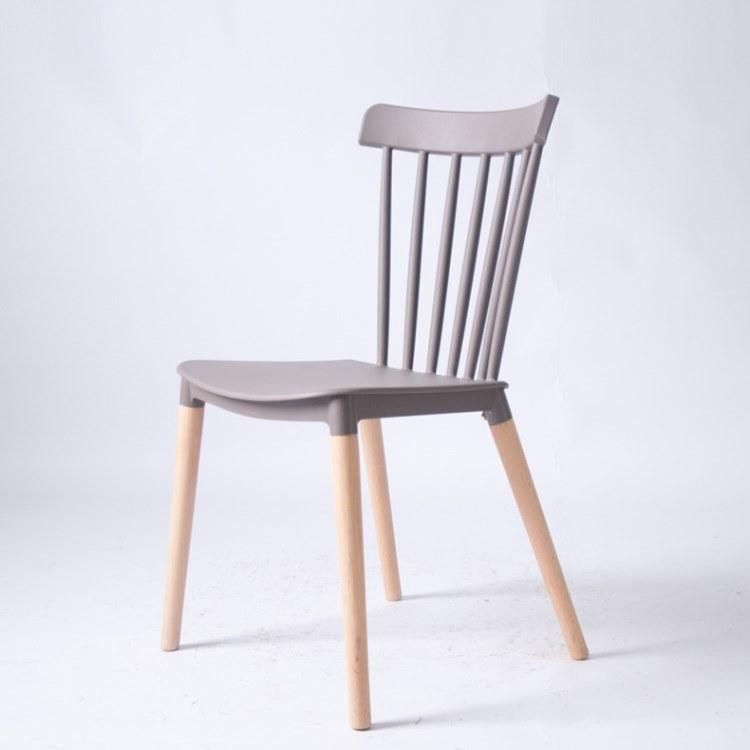 Nordic Rustic Restaurant Coffee Shop Relax Chair Plastic Windsor Dining Chair with Beech Wood Leg