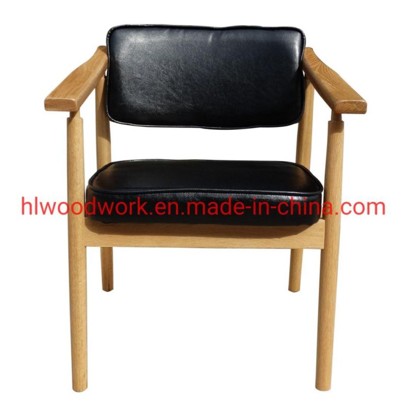 Leisure Chair Dining Chair Oak Wood Frame Natural Color Black PU Cushion Dining Room Chair