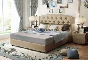 Luxury American Style Fabric Bed Bedroom Furniture Modern High Back Bed