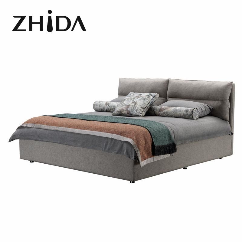 Zhida Luxury Upholstered Fabric Bed Hotel Bedroom Sets Queen King Size Bed Room Furniture Modern Home Frame Wood Beds