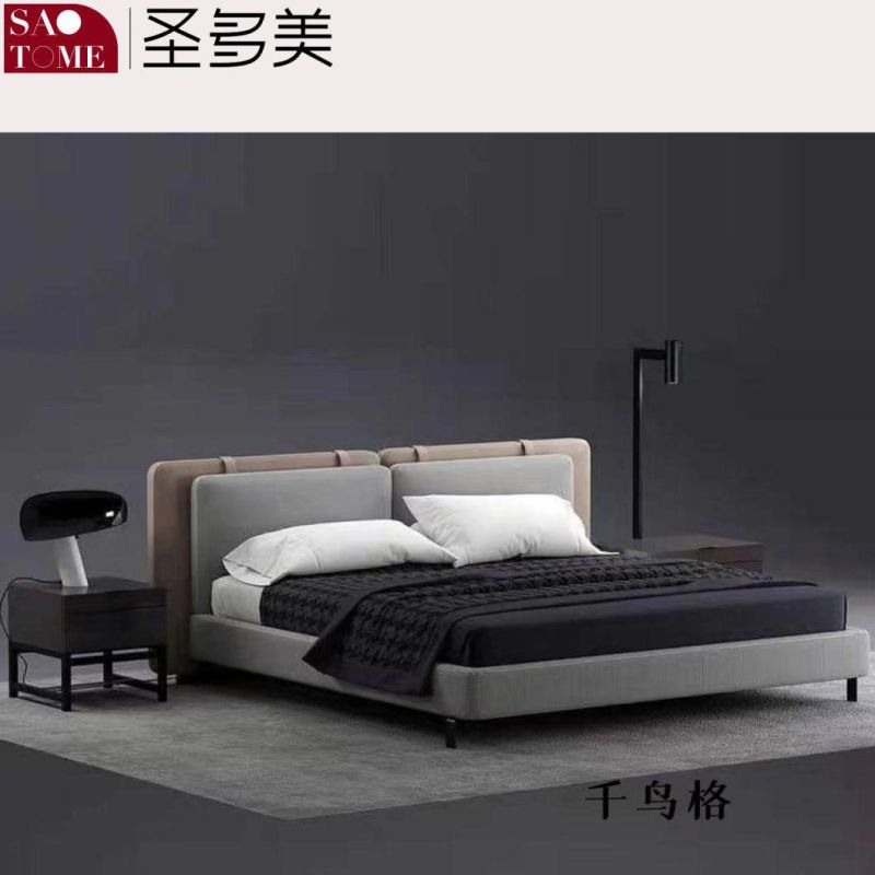 Modern Bedroom Furniture Light Grey with Houndstooth Double Queen Bed