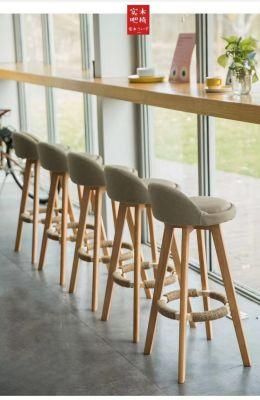 Rustic Kitchen Counter Modern Leather Fabric Wooden Swivel Bar Stool