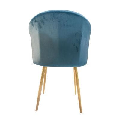 Factory Direct Home Furniture Modern Design Metal Legs Chair Blue Velvet Fabric Dining Chair