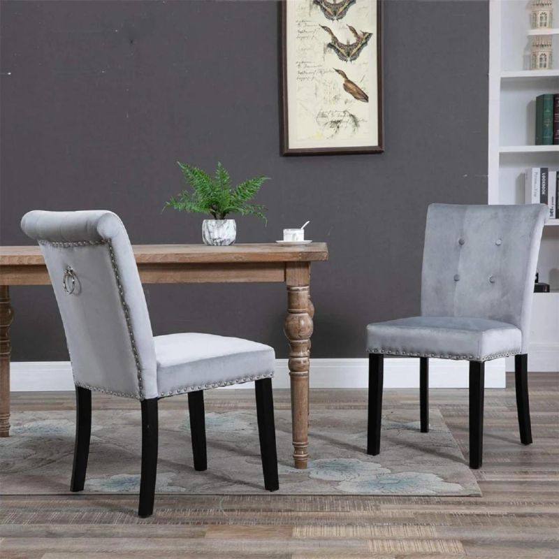 Dining Room Chair, Solid Wood Frame and Velvet Fabric Combination for Comfortable Solid Back Pull Ring