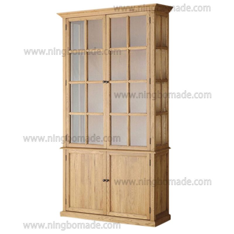 Classic French Countryside Vintage Style Antique Corner Colletion Solid Oak Wood Nature Oil 2 Doors Cupboard Hutch Cabinet