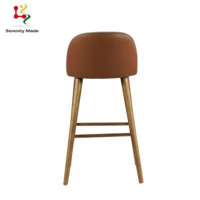 Commercial Nodic Style Restaurtant Fabric Cover Seat Wooden Legs Bar Stool Cafe High Counter Chair