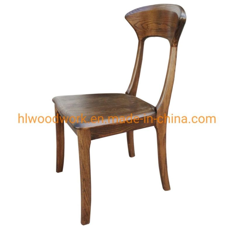 Antique Wooden Dining Chair Home Hotel Restaurant Chair Axe-Back Chair Ash Wood Walnut Color Solid Wood Chair Wholesale Dining Room Furniture Home Chair