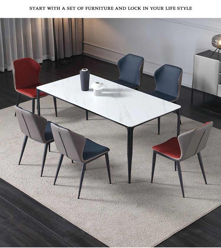 Modern Furniture Hardware Steel Frame Leisure Leather and fabric Dining Chairs