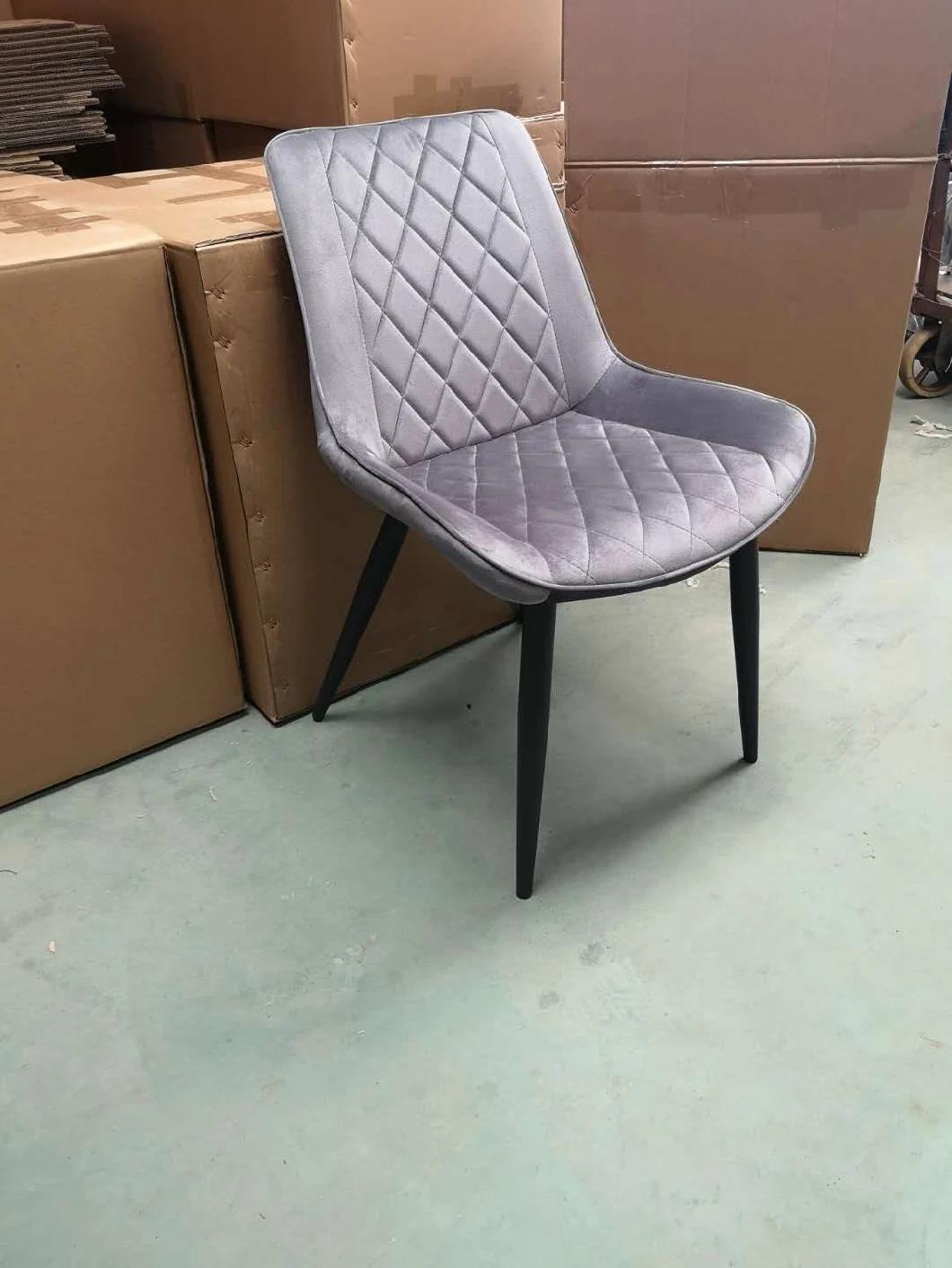 Wholesale Modern Chairs Living Room Chair Leisure Cheap Price Hot Sale Home Furniture Modern Gray Velvet Fabric Dining Chair with Metal Legs