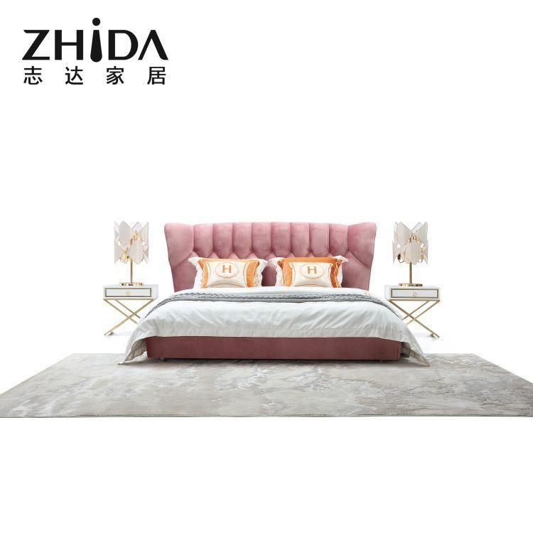 Italian Style Luxury Botton Headboard Genuine Leather Bed Modern Classic Upholsteryfabric Beds Hot Sale Bed Room Furniture Set