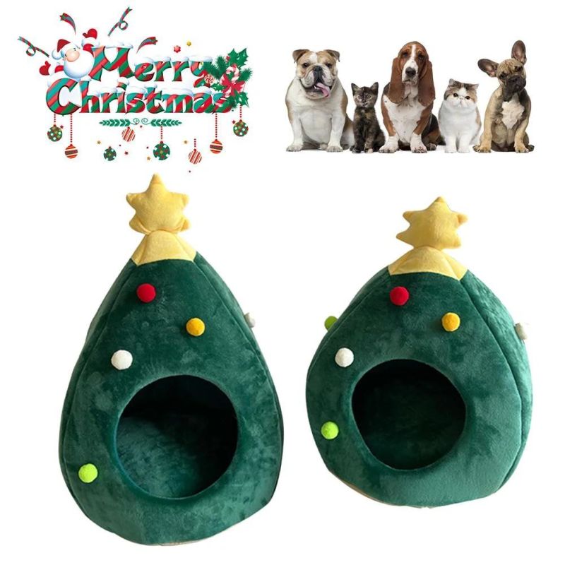 Christmas Cat Bed Self Warming with Mattress Puppy Cage Lounger Cute Pet House