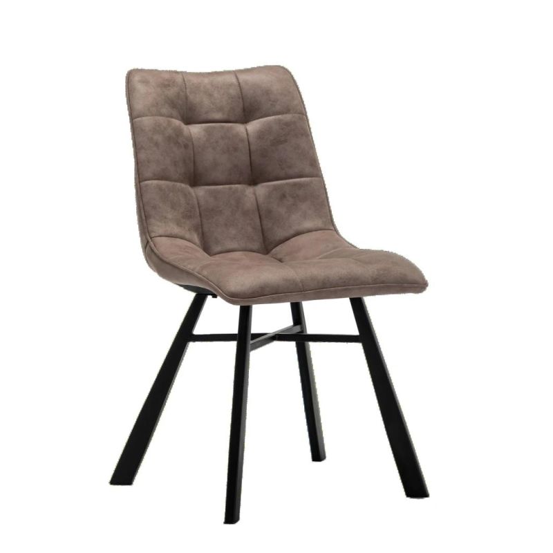 2021 Hot Sale Home Furniture Grey Pk Fabric Dining Chair with Black Metal Legs