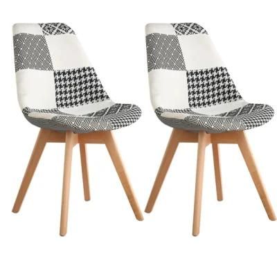 High-Quality Modern Simple Backrest Fabric Dining Chair Solid Wood Patchwork Chair