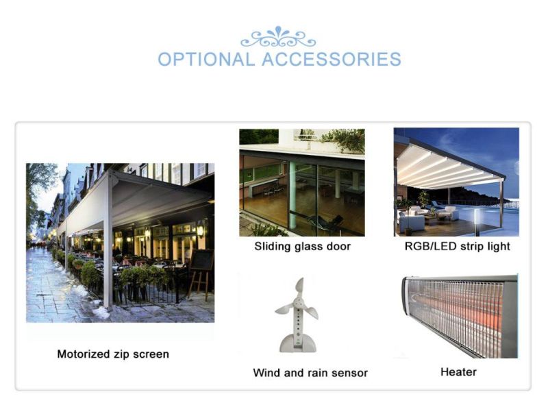 Waterproof PVC Fabric Retractable Roof Motorized Gazebo Retractable Motorized Awning with LED Lights