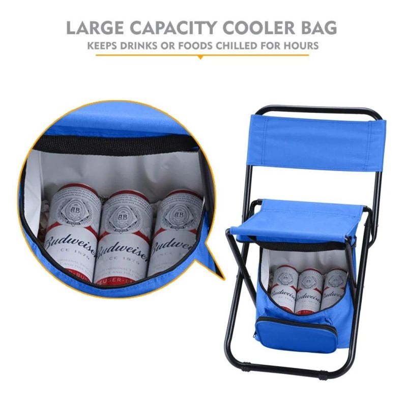 Camping Chair with Cooler Bag Compact Fishing Stool for Beach Outdoor Picnic