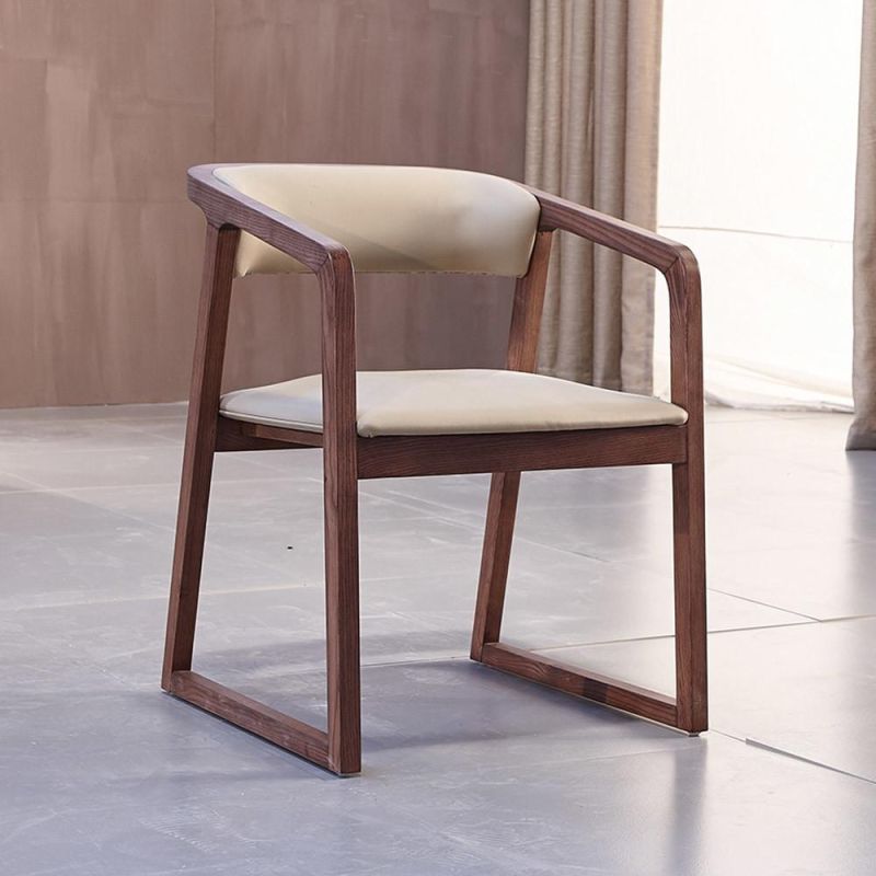 Solid Wood Armrest Dining Chair with PU/Fabric