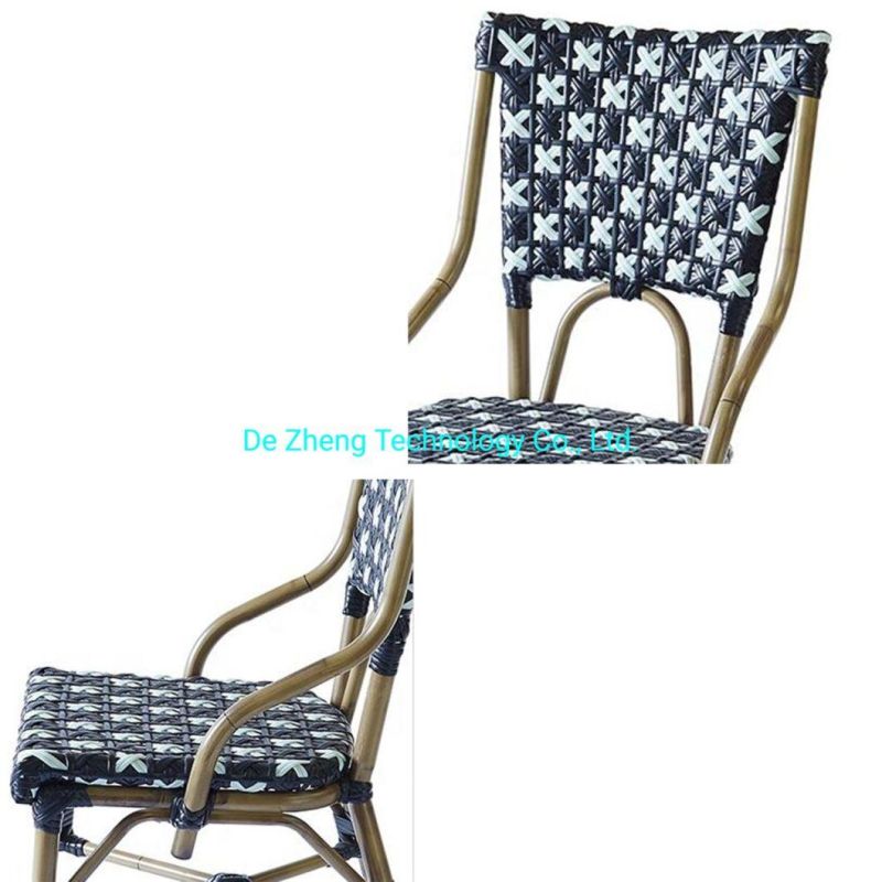 High Quality Rattan Outdoor Restaurant Flower Woven PE Rattan Paris Bistro Dining Chair